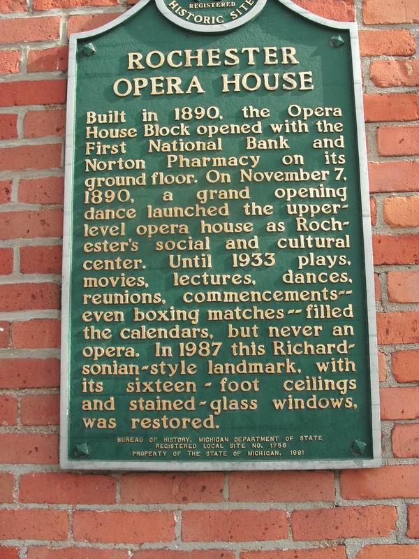 Rochester Opera House - Historical Plaque From James Thompson (newer photo)